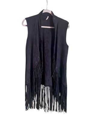 Women’s Black Suede Fringe Sleeveless Vest